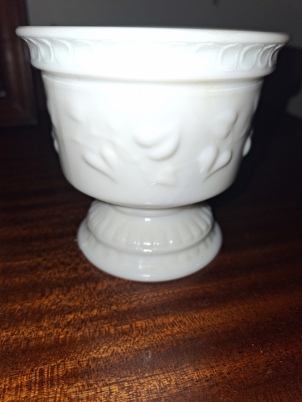 White Embossed Milk Glass Pedestal Compote
